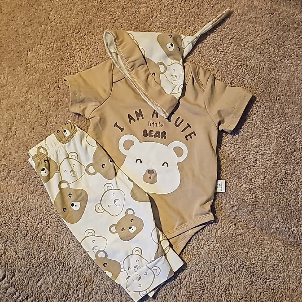 New Bear Print Kids One Piece Set - Brown